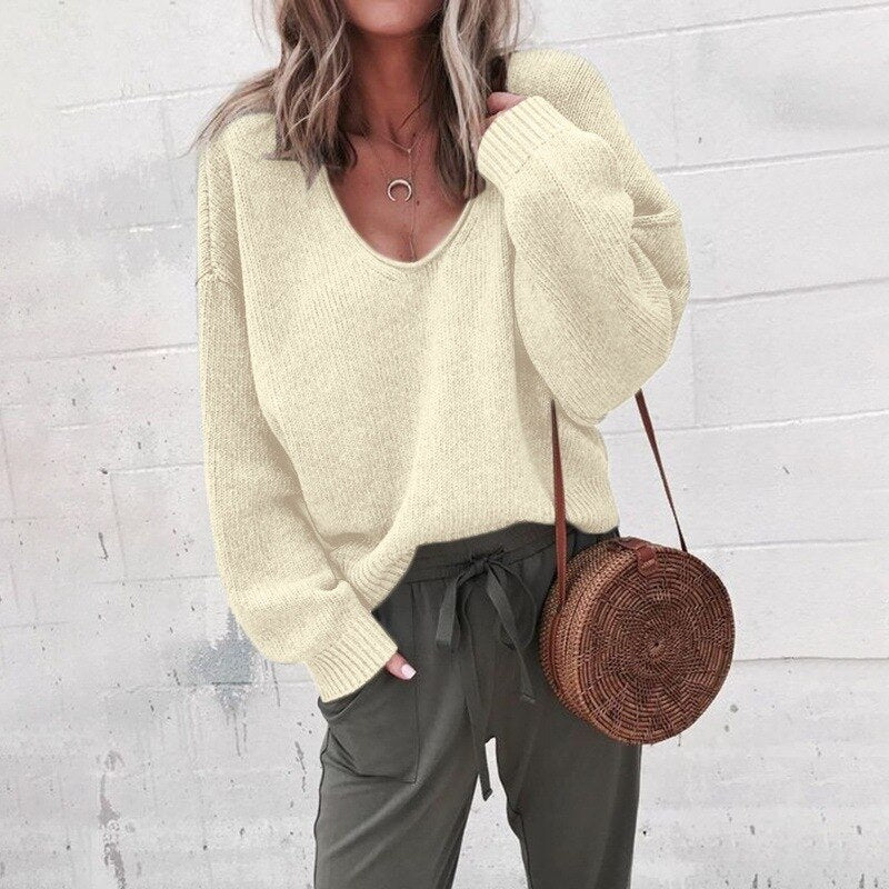 Knitted Oversized Ladies Sweater - Aurora-Beige-XS-The Livary