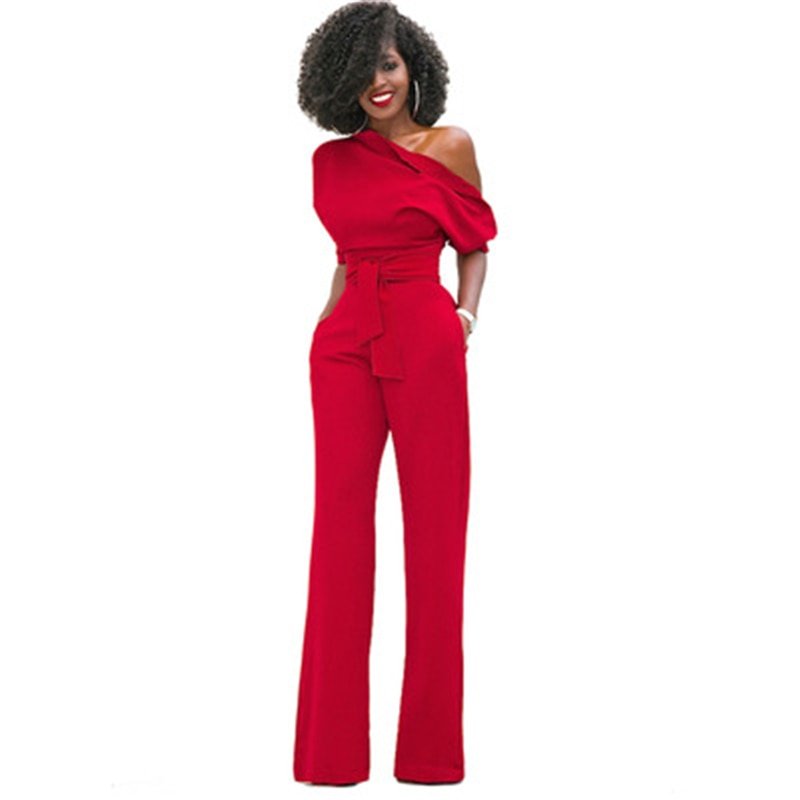 Plain Bodycon Women's Jumpsuit - Sofia-Red-S-The Livary