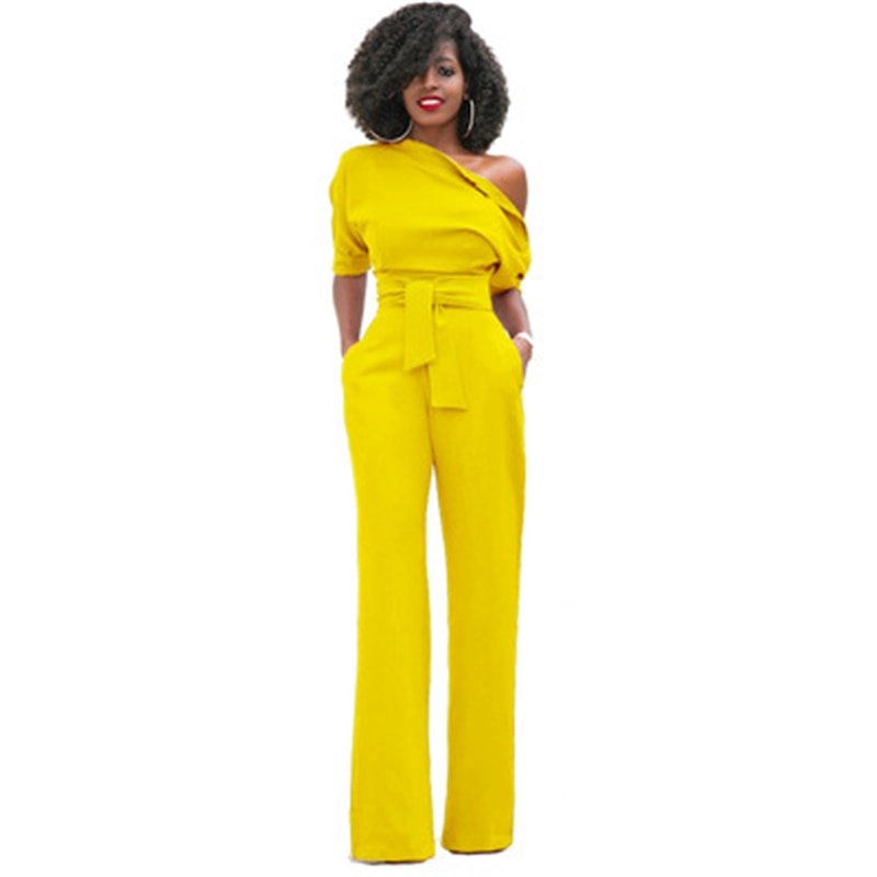 Plain Bodycon Women's Jumpsuit - Sofia-Yellow-S-The Livary
