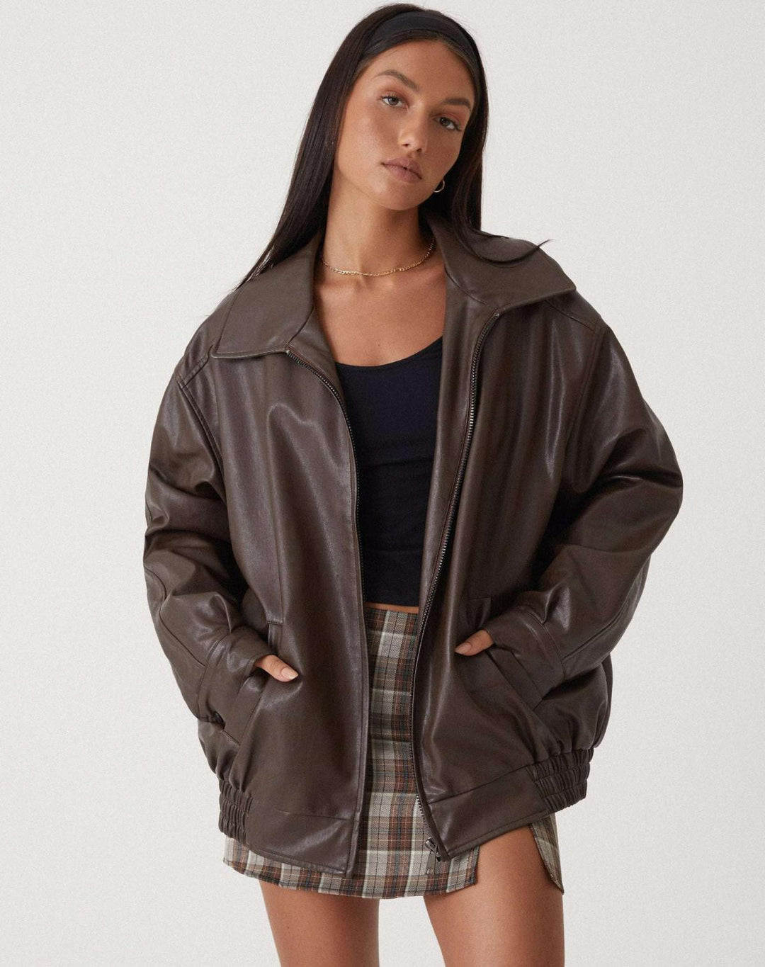 Oversized Loose Leather Women's Jacket – Yara-Brown-XS-The Livary