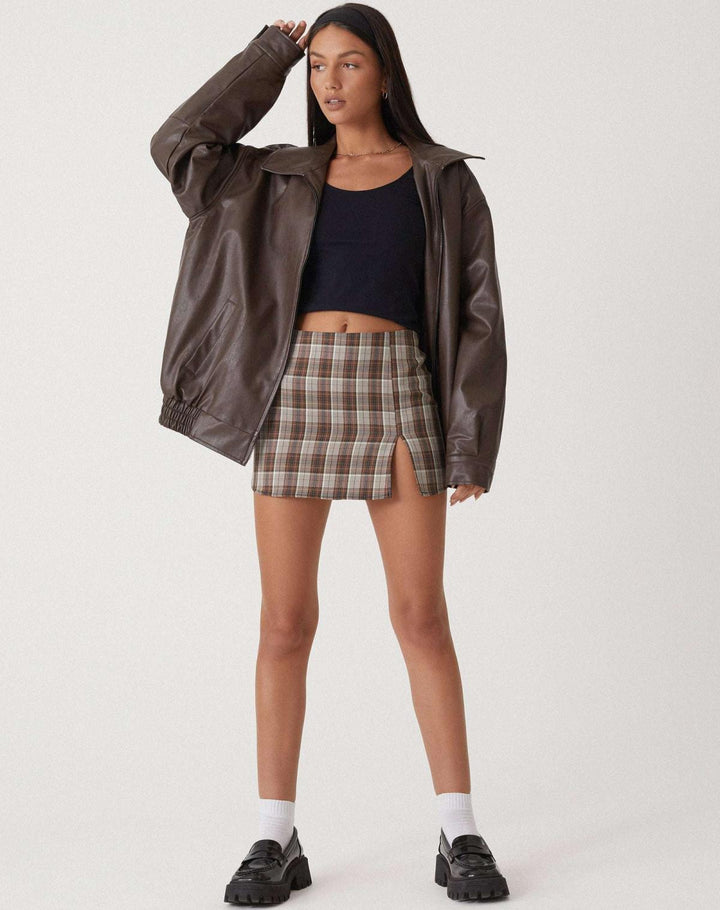 Oversized Loose Leather Women's Jacket – Yara-Brown-XS-The Livary