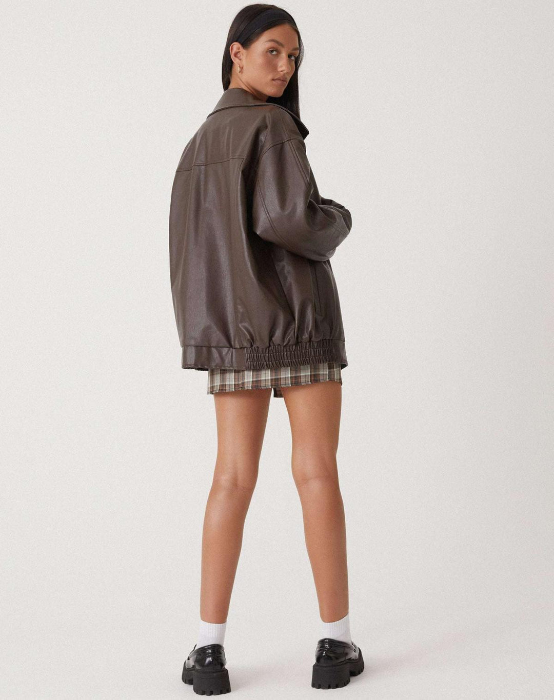 Oversized Loose Leather Women's Jacket – Yara-Brown-XS-The Livary