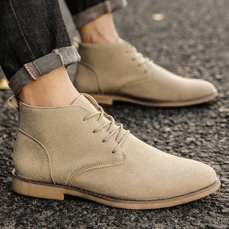 Stylish Men's Lace-Up Shoes in PU-Suede - Luca-khaki-6-The Livary