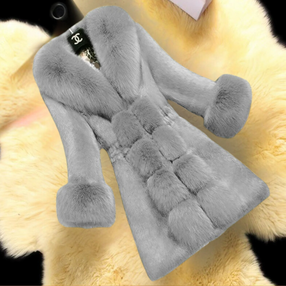 Sarabell - Trendy Coat with Faux Fur for Women-Grey-XS-The Livary