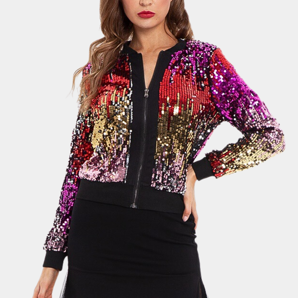 Short Ladies' Coat with Shiny Sequins - Livia-XS-The Livary