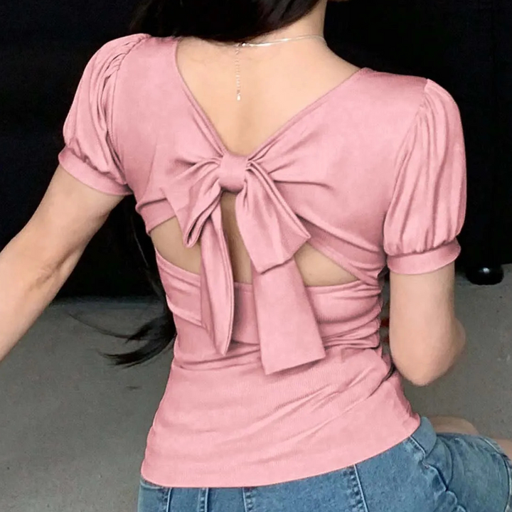 Trendy Pink Women's Top with Square Neckline - Celeste-XS-The Livary