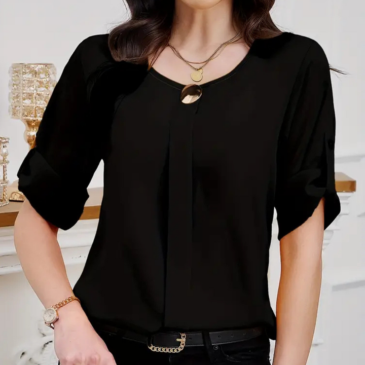 Lightweight Black Pleated Blouse for Women - Amira-XS-The Livary