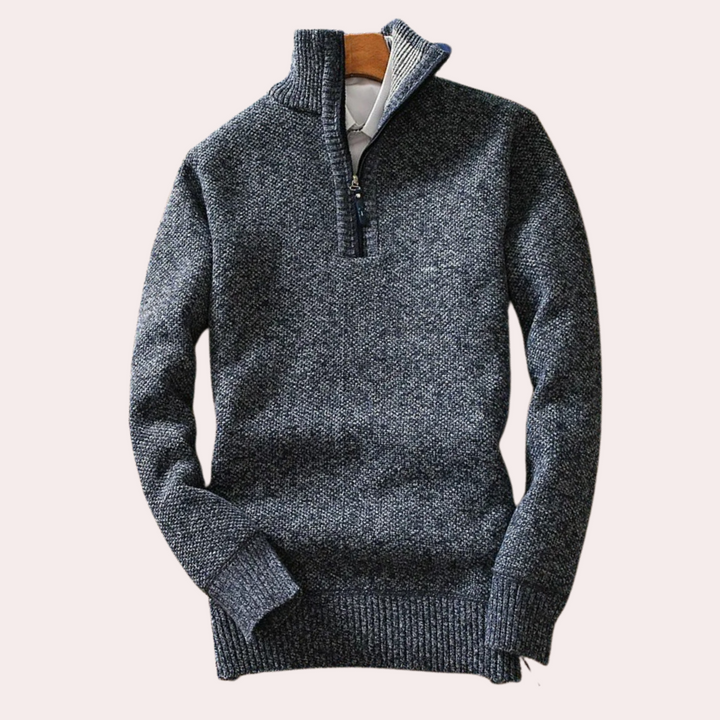 Shizley - Men's Sweater with High Neck and Zip Closure-Dark blue-S-The Livary