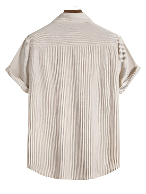 Trendy men's summer set with striped design - Beach Style-Beige-The Livary