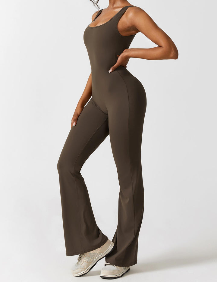 Backless jumpsuit with flared trousers – Liv-Coffee-S-The Livary