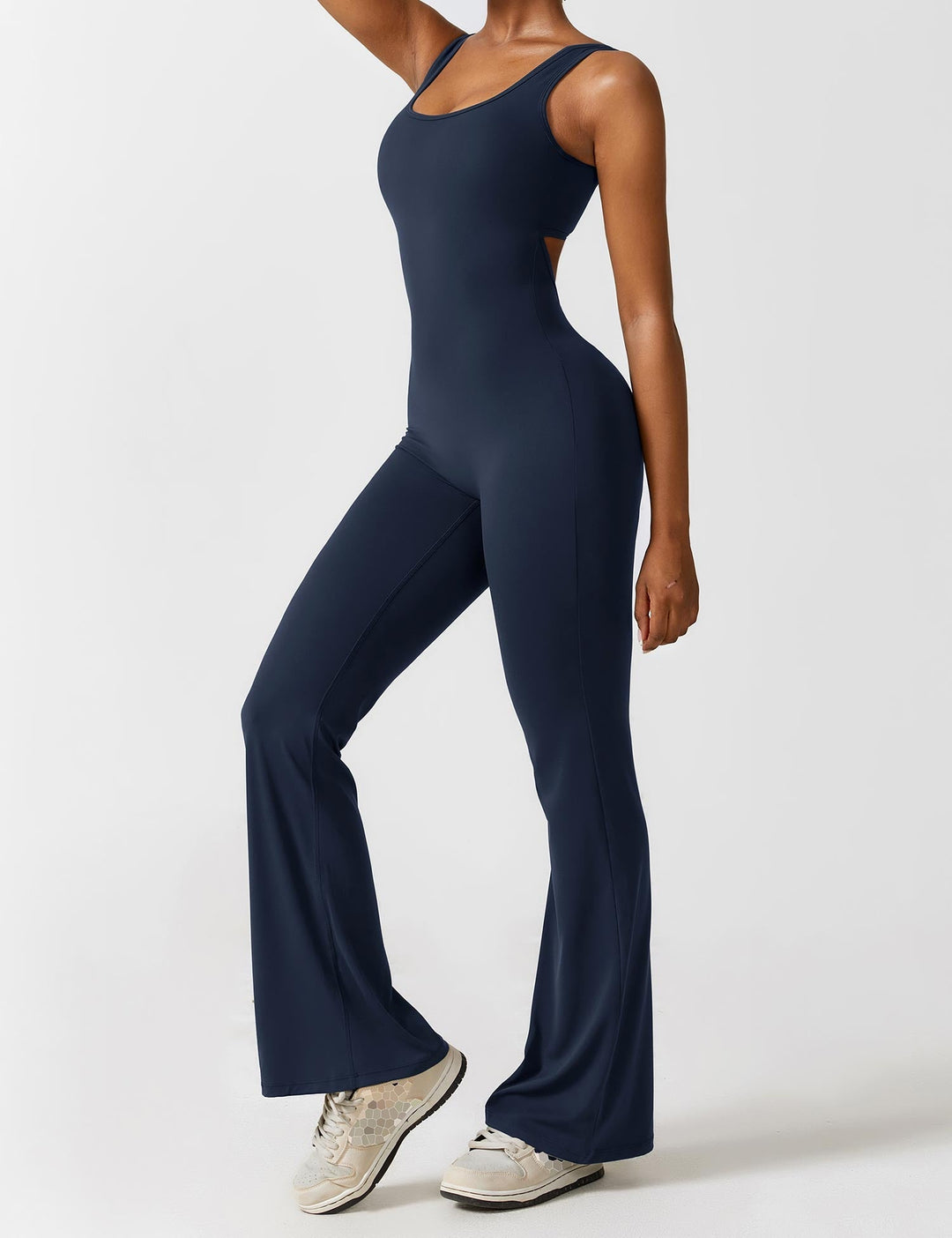 Backless jumpsuit with flared trousers – Liv-Dark blue-S-The Livary