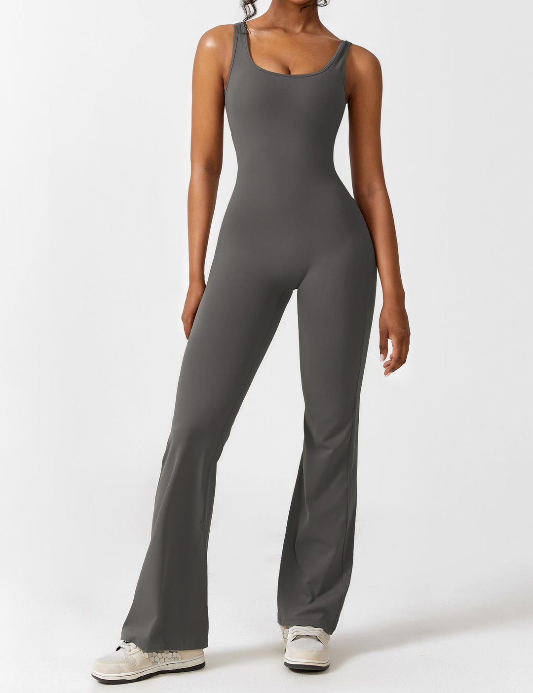 Backless jumpsuit with flared trousers – Liv-Gray-S-The Livary