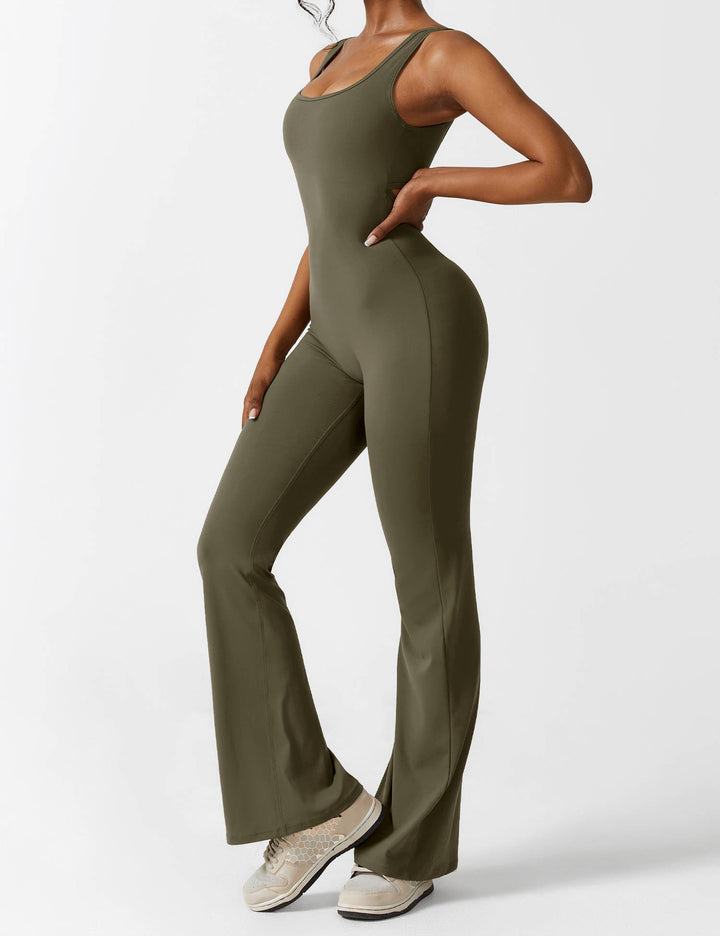 Backless jumpsuit with flared trousers – Liv-Olive green-S-The Livary