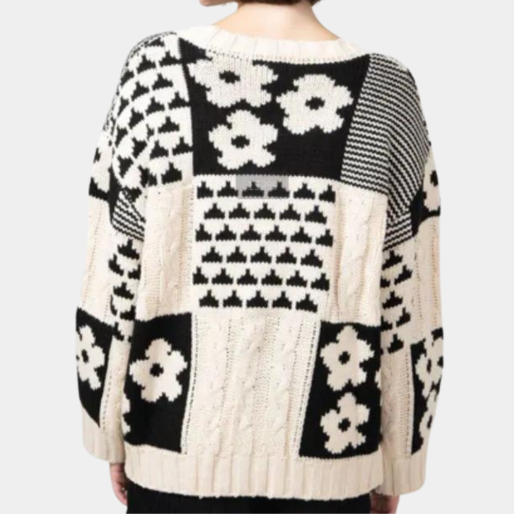 Loose Falling Knitted Ladies Sweater with Floral Print - Lilou-XS-The Livary