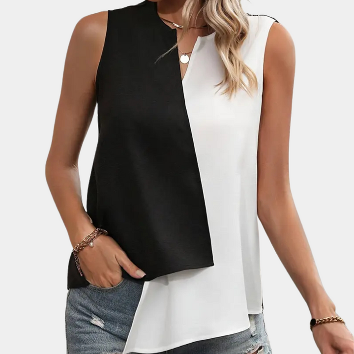 Trendy Black and White Asymmetrical Blouse for Women - Elise-XS-The Livary