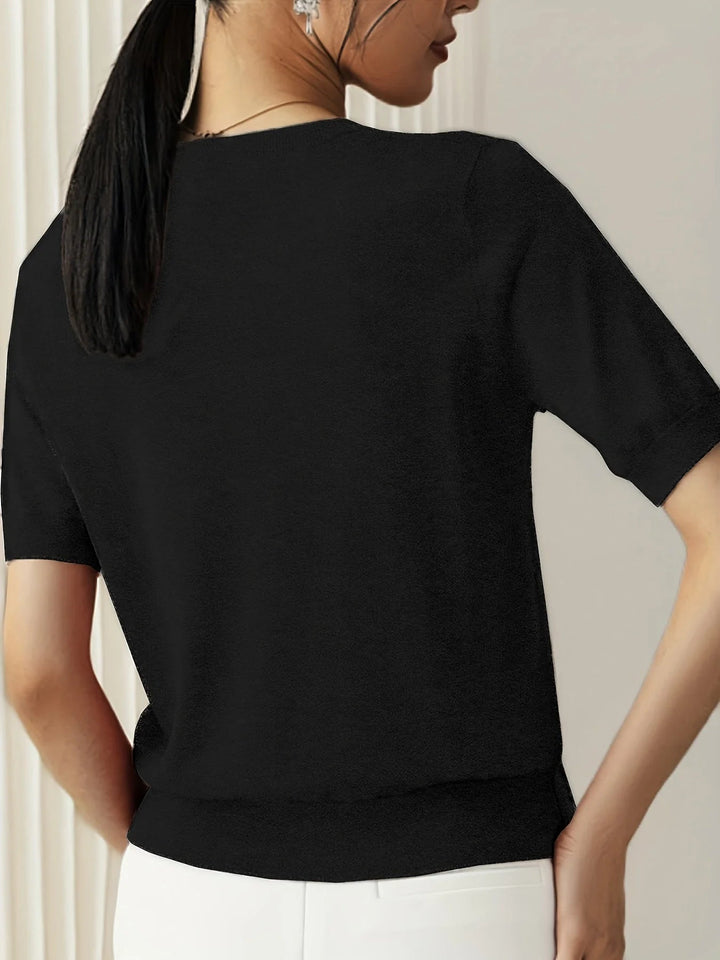 Spring Sweater with Short Sleeves – Mira-Grey-XS-The Livary